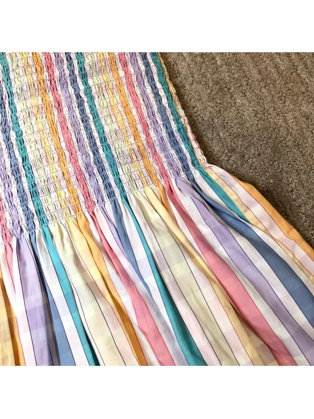 New J. Crew Re-Imagined Pastel Rainbow Striped Smocked Mermaid Midi Skirt size 0